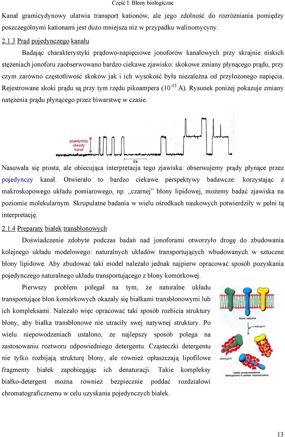 prądu, przy czym zarówno częstotliwość skoków jak i ich wysokość była niezależna od przyłożonego napięcia. Rejestrowane skoki prądu są przy tym rzędu pikoampera (10-12 A).