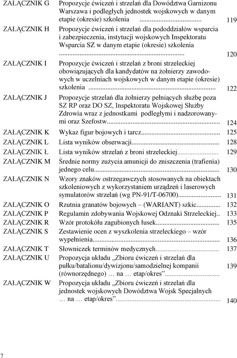 .. 120 Propozycje ćwiczeń i strzelań z broni strzeleckiej obowiązujących dla kandydatów na żołnierzy zawodowych w uczelniach wojskowych w danym etapie (okresie) szkolenia.