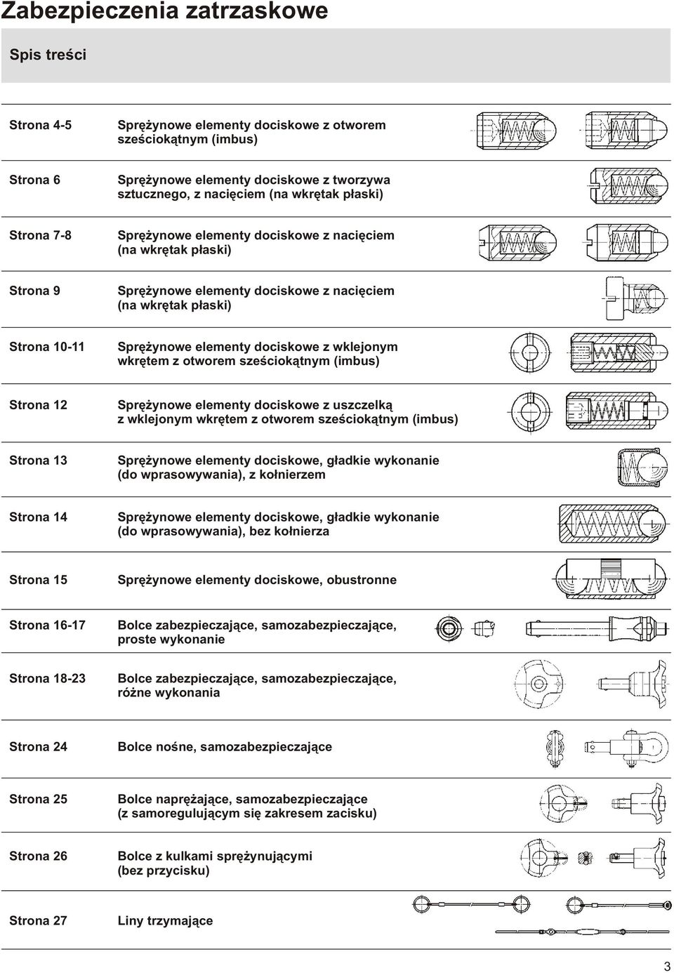 otworem szeœciok¹tnym (imbus) Strona 12 Sprê ynowe elementy dociskowe z uszczelk¹ z wklejonym wkrêtem z otworem szeœciok¹tnym (imbus) Strona 13 Sprê ynowe elementy dociskowe, g³adkie wykonanie (do