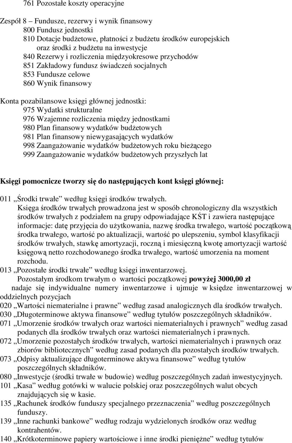 strukturalne 976 Wzajemne rozliczenia między jednostkami 980 Plan finansowy wydatków budŝetowych 981 Plan finansowy niewygasających wydatków 998 ZaangaŜowanie wydatków budŝetowych roku bieŝącego 999