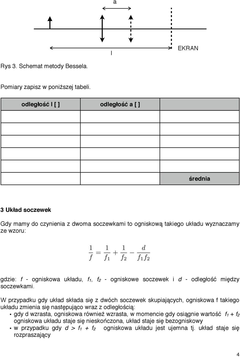 układu, f, f2 - ogniskowe soczewek i d - odległość między soczewkami.