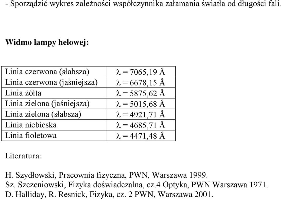 (słabsza) Linia niebieska Linia fioetowa = 7065,9 Å = 6678,5 Å = 5875,6 Å = 505,68 Å = 49,7 Å = 4685,7 Å = 447,48 Å