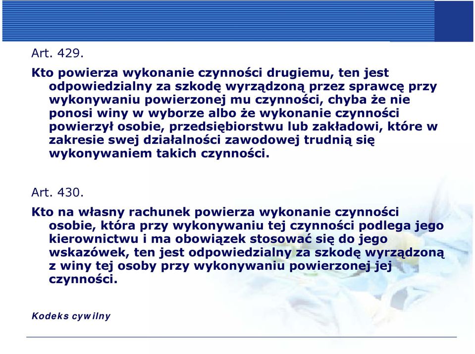 ponosi winy w wyborze albo że wykonanieczynności powierzył osobie, przedsiębiorstwu lub zakładowi, które w zakresie swej działalności zawodowej trudnią się