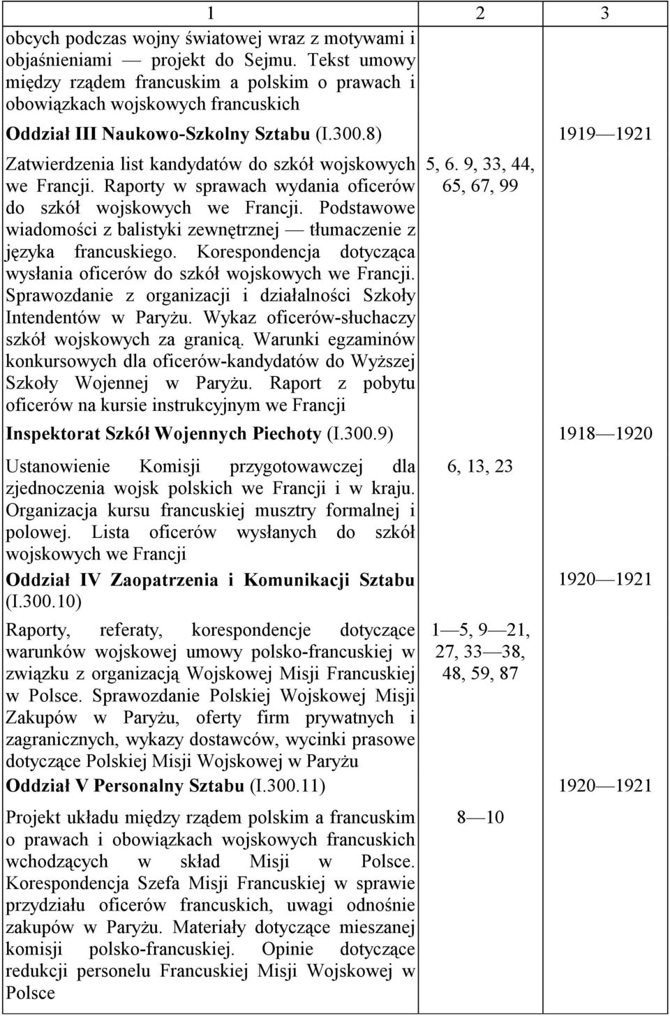 8) 1919 1921 Zatwierdzenia list kandydatów do szkół wojskowych we Francji. Raporty w sprawach wydania oficerów do szkół wojskowych we Francji.