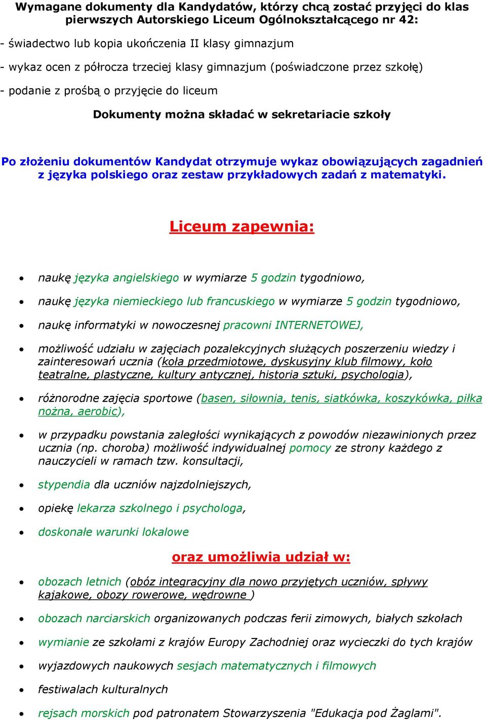 obowiązujących zagadnień z języka polskiego oraz zestaw przykładowych zadań z matematyki.