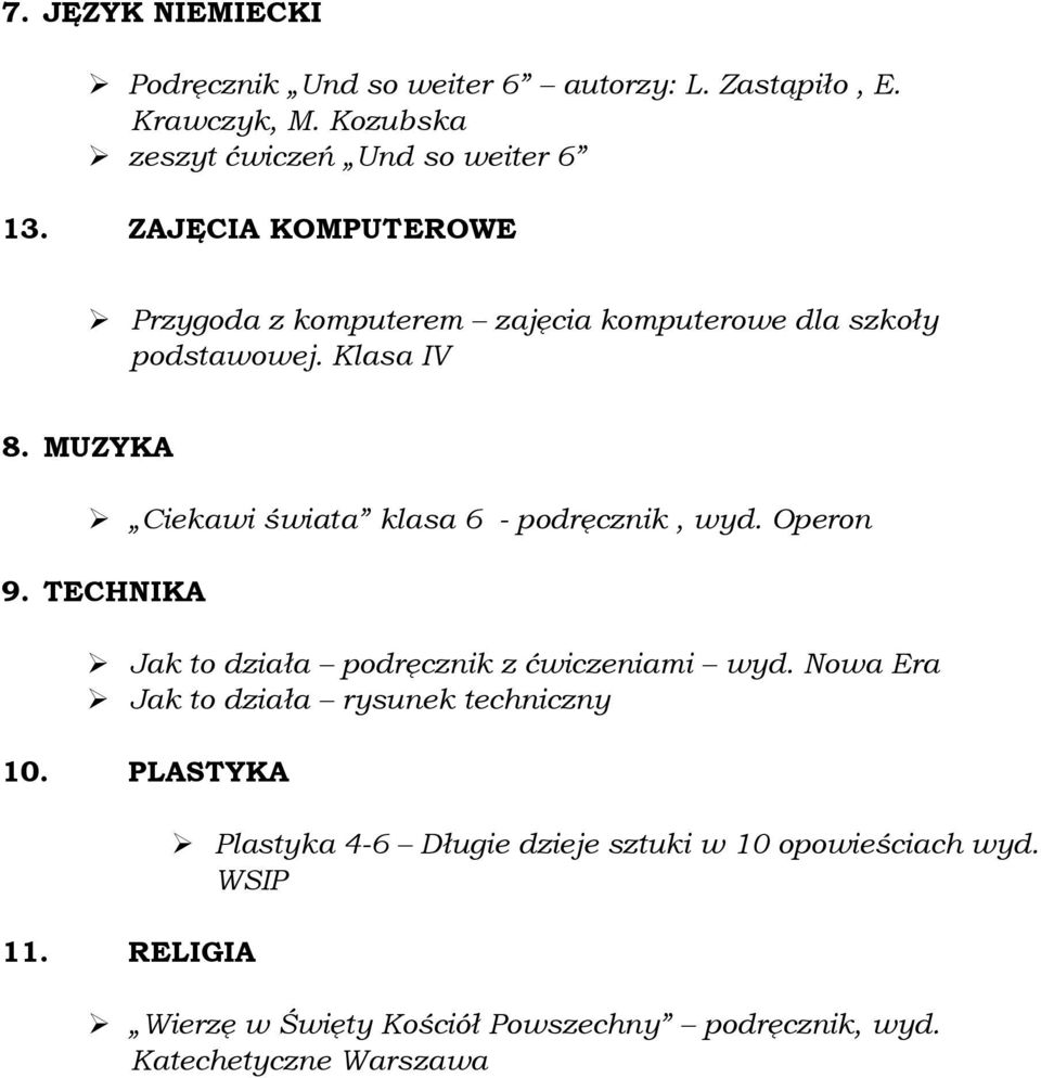 MUZYKA Ciekawi świata klasa 6 - podręcznik, wyd. Operon 9. TECHNIKA Jak to działa podręcznik z ćwiczeniami wyd.