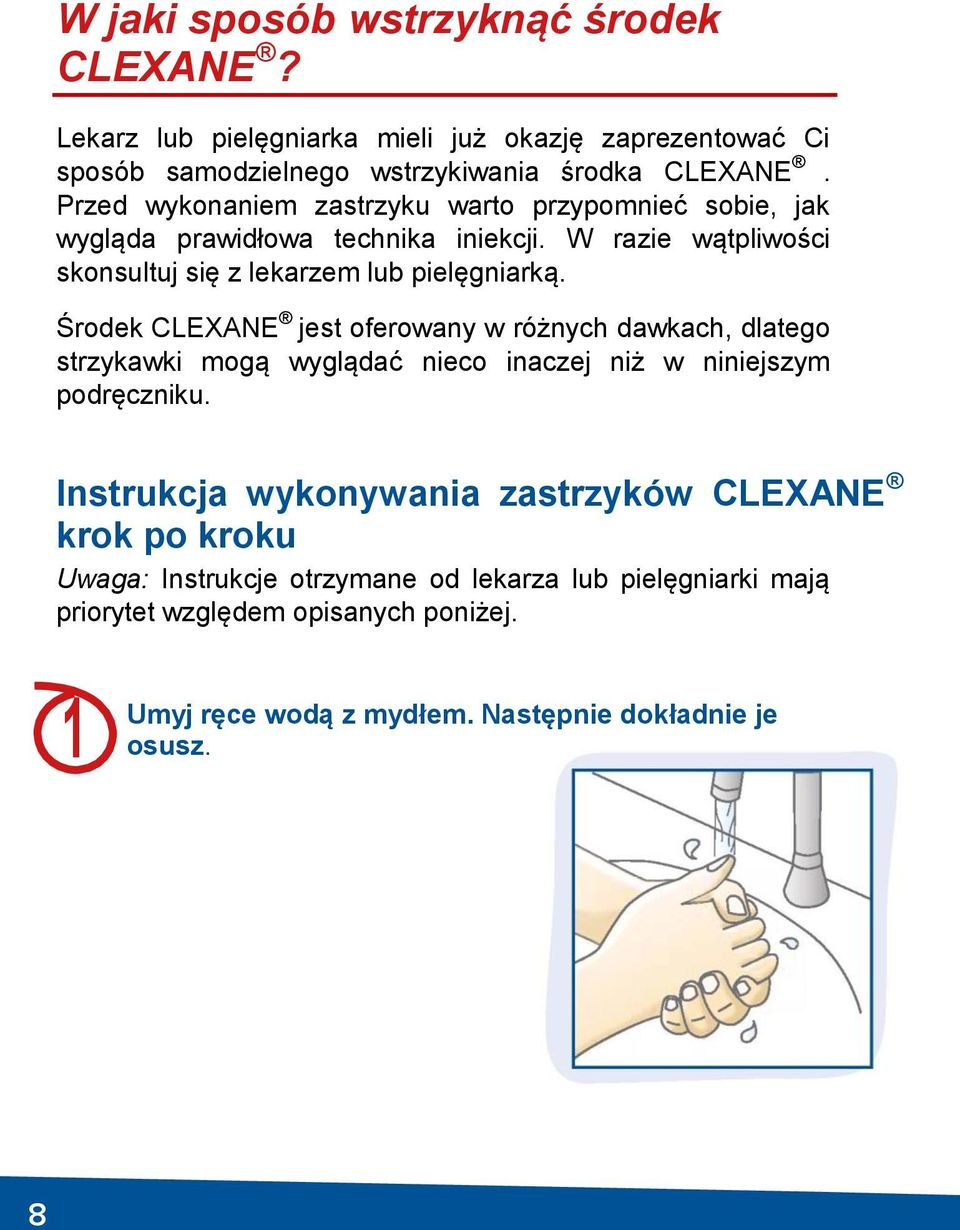 Środek CLEXANE jest oferowany w różnych dawkach, dlatego strzykawki mogą wyglądać nieco inaczej niż w niniejszym podręczniku.