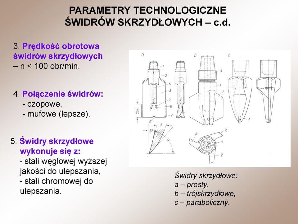 Połączenie świdrów: - czopowe, - mufowe (lepsze). 5.