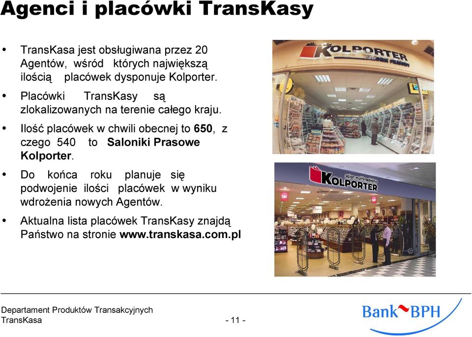 Ilość placówek w chwili obecnej to 650, z czego 540 to Saloniki Prasowe Kolporter.