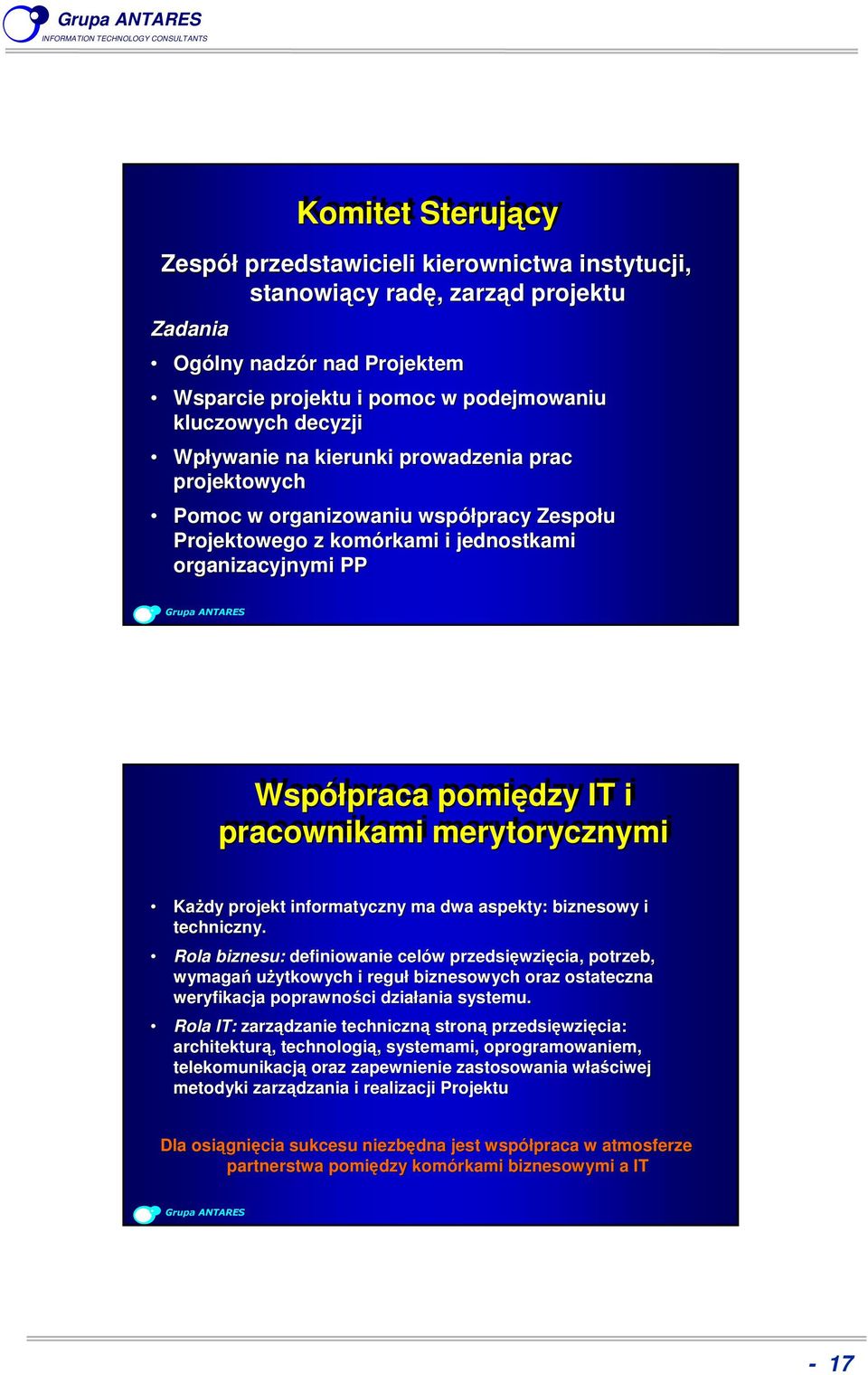 merytorycznymi Każdy projekt informatyczny ma dwa aspekty: biznesowy i techniczny.