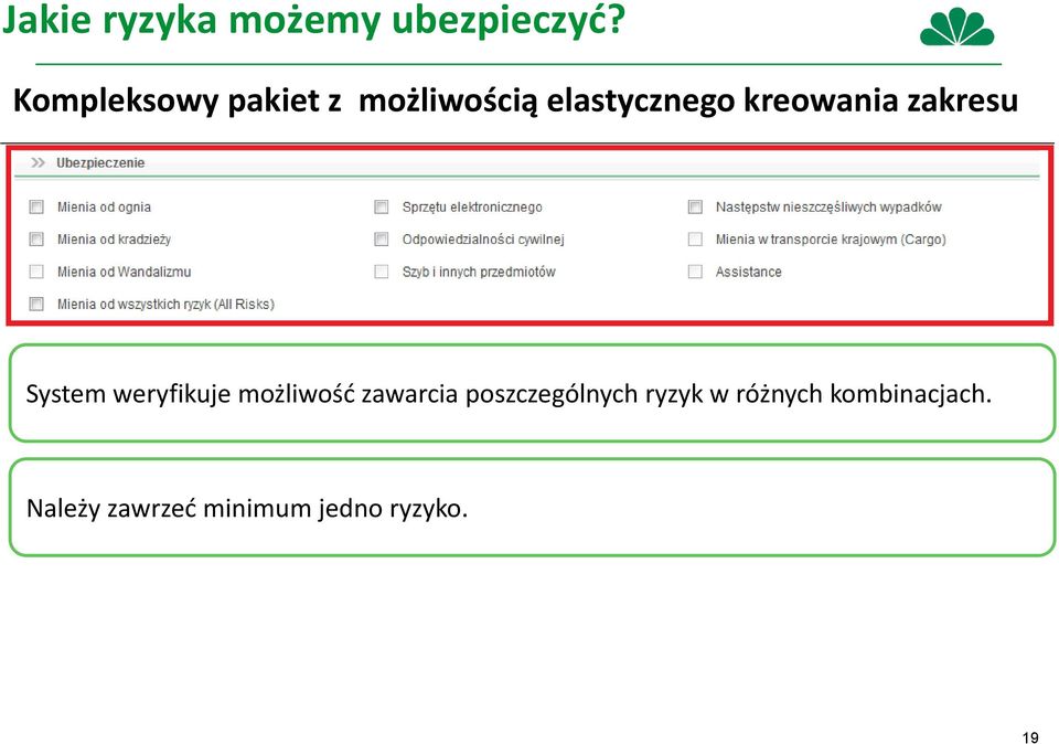 kreowania zakresu System weryfikuje możliwość zawarcia