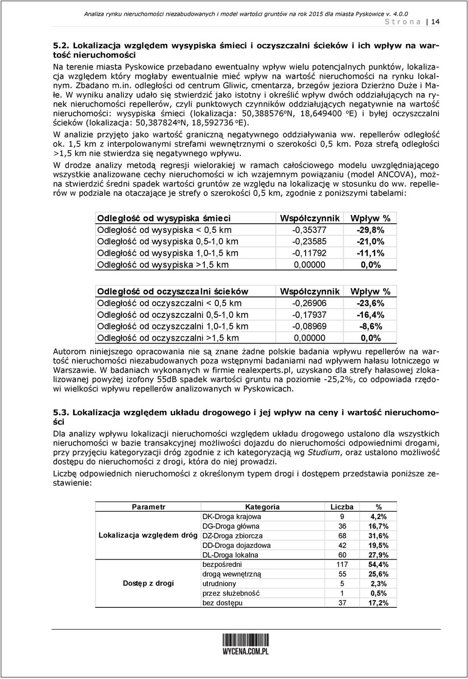 Lokalizacja względem wysypiska śmieci i oczyszczalni ścieków i ich wpływ na wartość nieruchomości Na terenie miasta Pyskowice przebadano ewentualny wpływ wielu potencjalnych punktów, lokalizacja