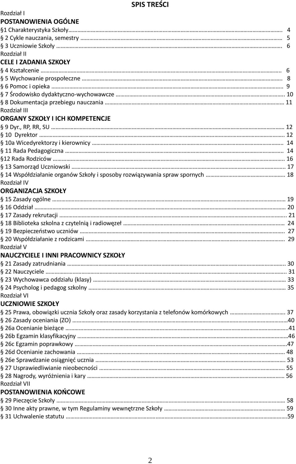 , RP, RR, SU 12 10 Dyrektor.. 12 10a Wicedyrektorzy i kierownicy.. 14 11 Rada Pedagogiczna.. 14 12 Rada Rodziców.. 16 13 Samorząd Uczniowski.