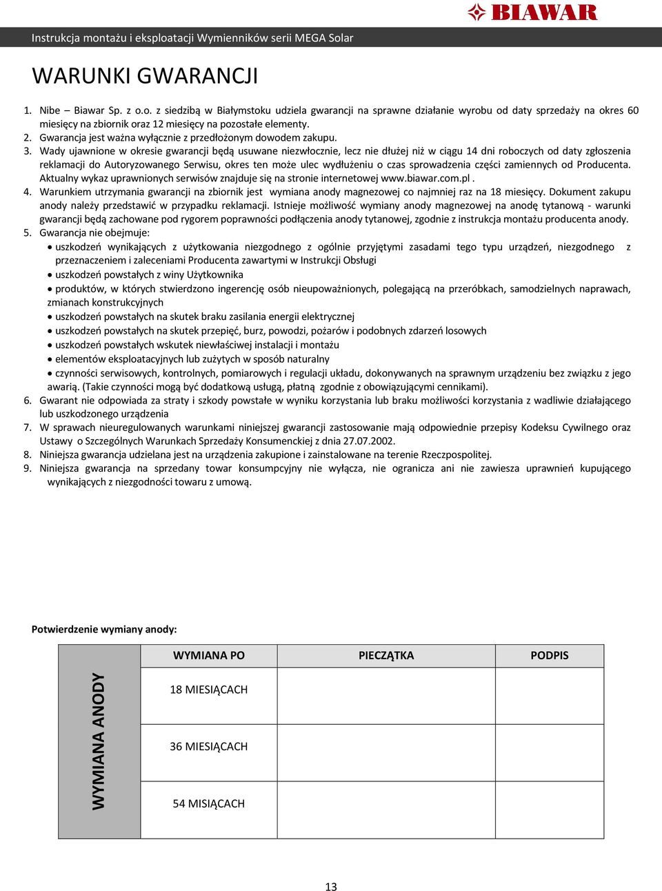 Gwarancja jest ważna wyłącznie z przedłożonym dowodem zakupu. 3.