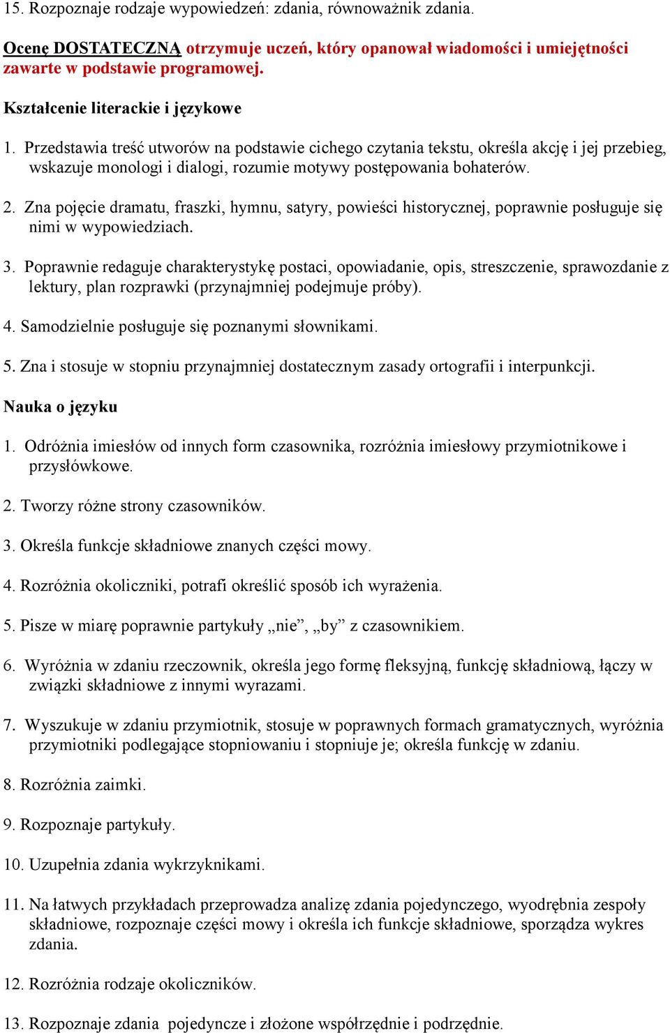 2. Zna pojęcie dramatu, fraszki, hymnu, satyry, powieści historycznej, poprawnie posługuje się nimi w wypowiedziach. 3.