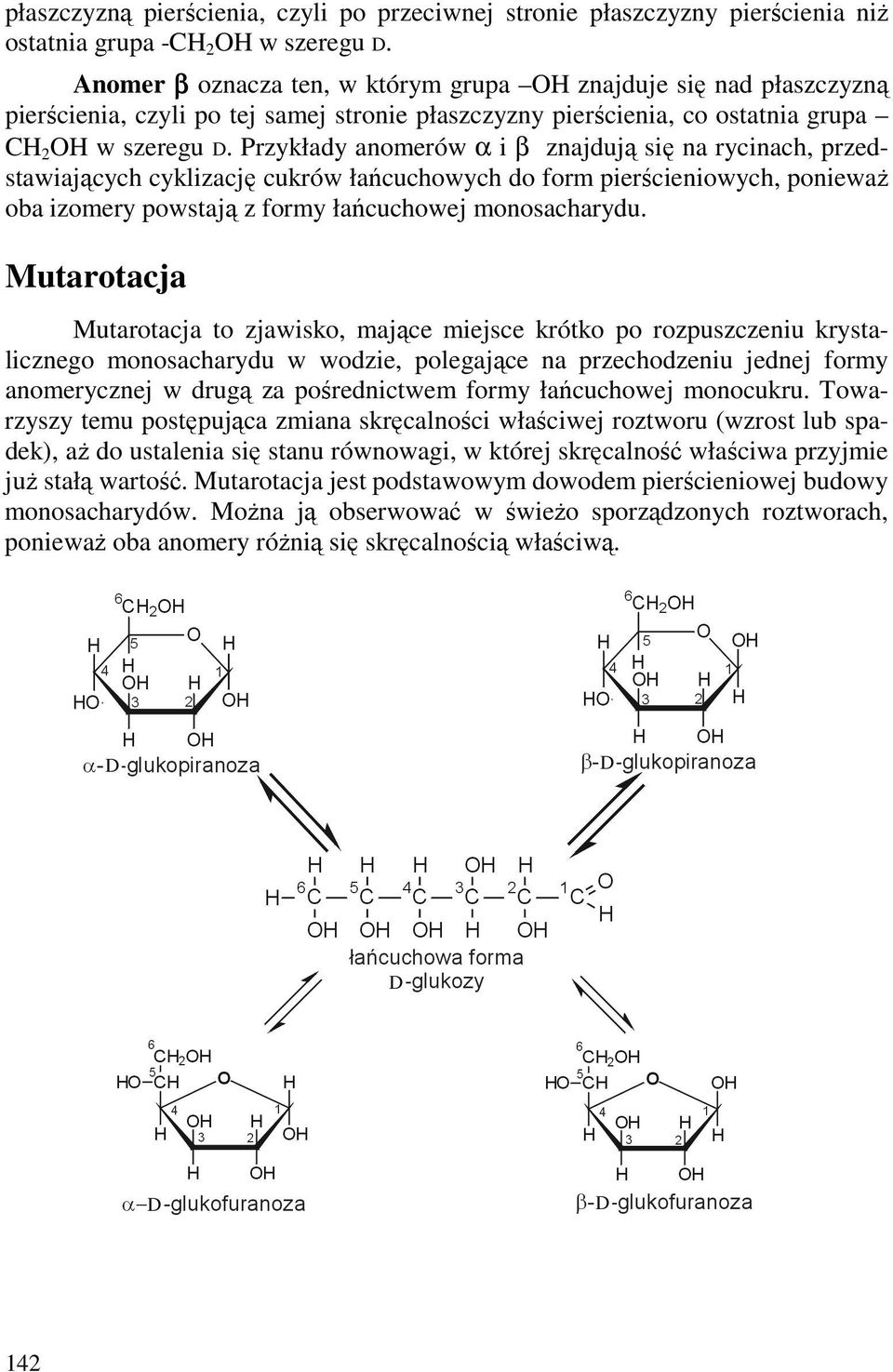Przykłady anomerów α i β znajdują się na rycinach, przedstawiających cyklizację cukrów łańcuchowych do form pierścieniowych, poniewaŝ oba izomery powstają z formy łańcuchowej monosacharydu.