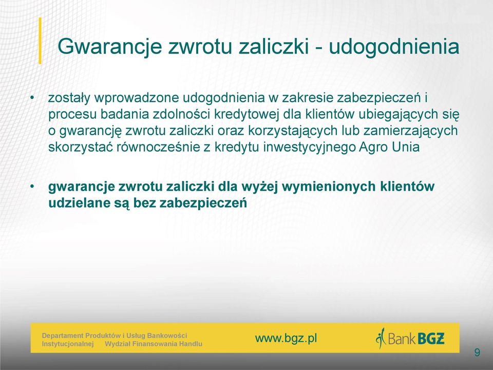 zwrotu zaliczki oraz korzystających lub zamierzających skorzystać równocześnie z kredytu