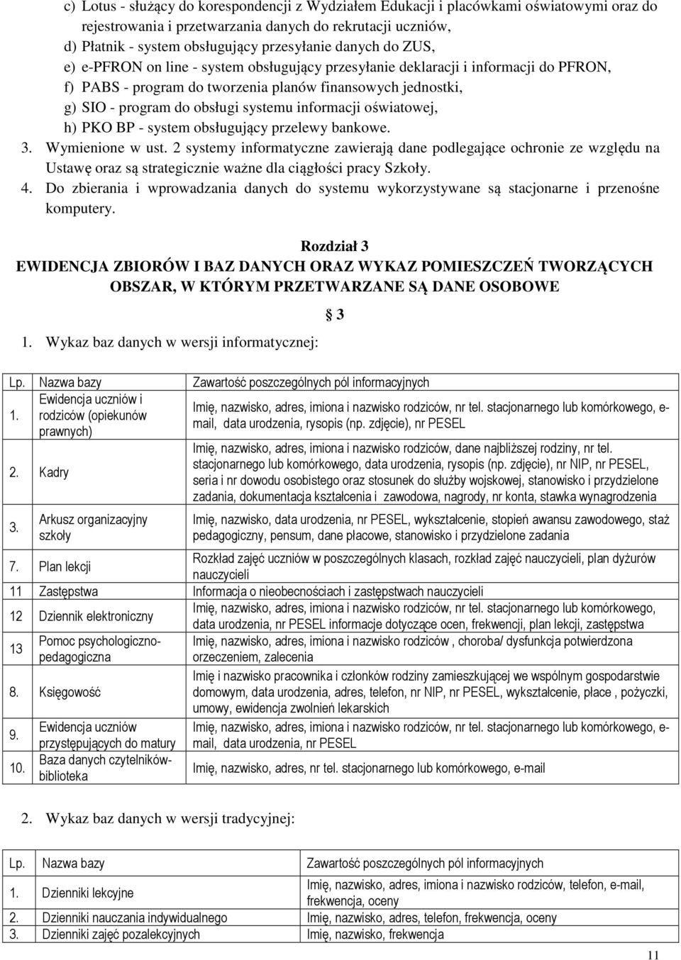 informacji oświatowej, h) PKO BP - system obsługujący przelewy bankowe. 3. Wymienione w ust.