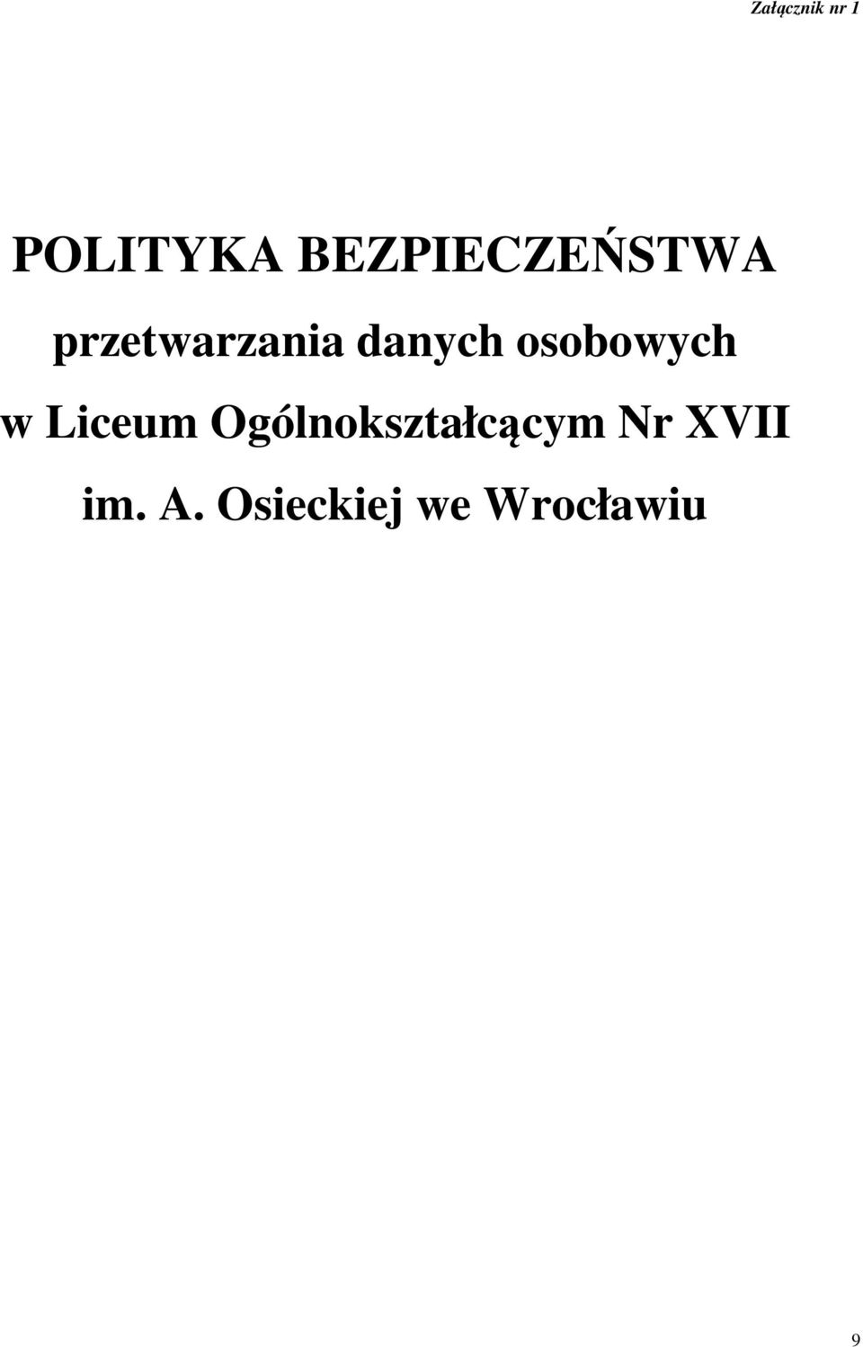 danych osobowych w Liceum