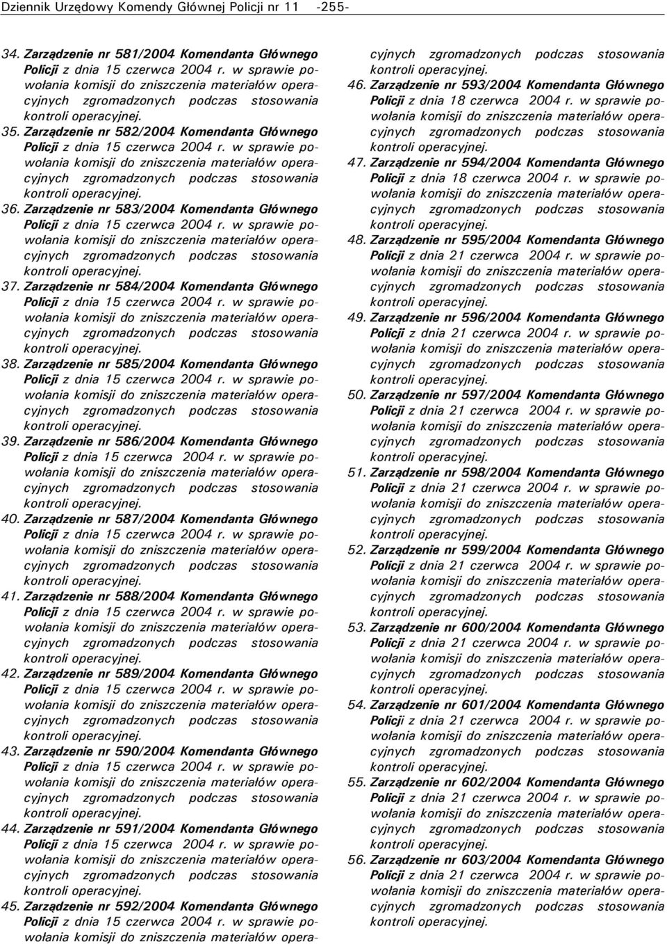 Zarządzenie nr 588/2004 Komendanta Głównego 42. Zarządzenie nr 589/2004 Komendanta Głównego 43. Zarządzenie nr 590/2004 Komendanta Głównego 44. Zarządzenie nr 591/2004 Komendanta Głównego 45.