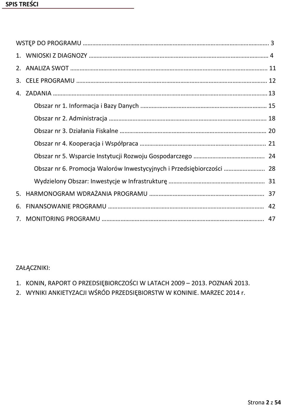 Promocja Walorów Inwestycyjnych i Przedsiębiorczości.. 28 Wydzielony Obszar: Inwestycje w Infrastrukturę. 31 5. HARMONOGRAM WDRAŻANIA PROGRAMU. 37 6. FINANSOWANIE PROGRAMU 42 7.