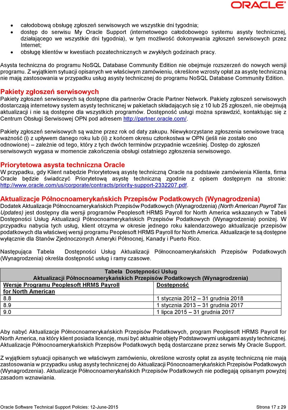 Asysta techniczna do programu NoSQL Database Community Edition nie obejmuje rozszerzeń do nowych wersji programu.