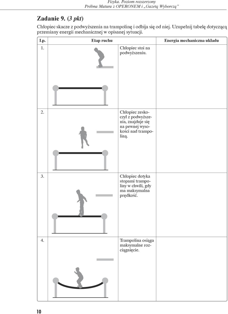 Etap ruchu Energia mechaniczna układu 1. Chłopiec stoi na podwyższeniu. 2.