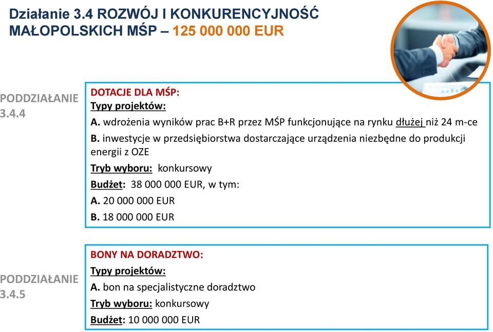 inwestycje w przedsiębiorstwa dostarczające urządzenia niezbędne do produkcji energii z OZE Budżet: 38