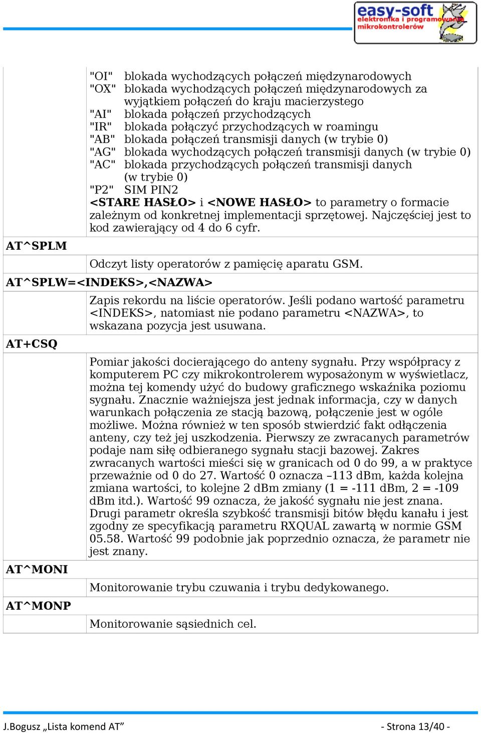 transmisji danych (w trybie 0) "P2" SIM PIN2 <STARE HASŁO> i <NOWE HASŁO> to parametry o formacie zależnym od konkretnej implementacji sprzętowej. Najczęściej jest to kod zawierający od 4 do 6 cyfr.