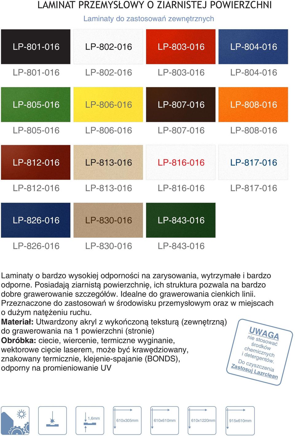 LP-830-016 LP-843-016 Laminaty o bardzo wysokiej odporności na zarysowania, wytrzymałe i bardzo odporne.