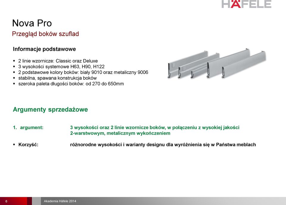 od 270 do 650mm Argumenty sprzedażowe 1.