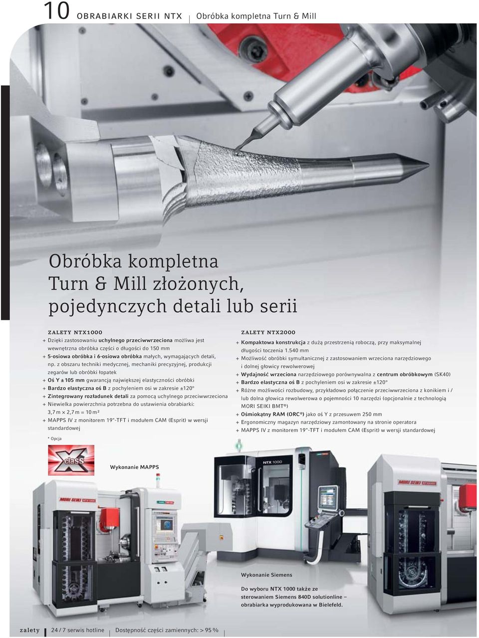 z obszaru techniki medycznej, mechaniki precyzyjnej, produkcji zegarów lub obróbki łopatek + Oś Y ± 105 mm gwarancją największej elastyczności obróbki + Bardzo elastyczna oś B z pochyleniem osi w