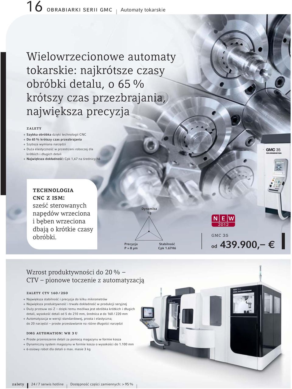 h6 technologia cnc z ism: sześć sterowanych napędów wrzeciona i bęben wrzeciona dbają o krótkie czasy obróbki. Precyzja P = 8 μm Dynamika 1 g Stabilność Cpk 1.67H6 gmc 35 od 439.