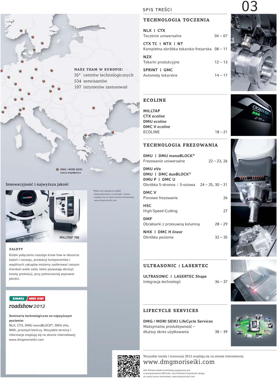 monoblock Frezowanie uniwersalne 22 23, 26 Innowacyjność i najwyższa jakość DMG / MORI SEIKI nasza współpraca DMU evo DMU DMC duoblock DMU P DMC U Obróbka 5-stronna 5-osiowa 24 25, 30 31 *Pełna lista