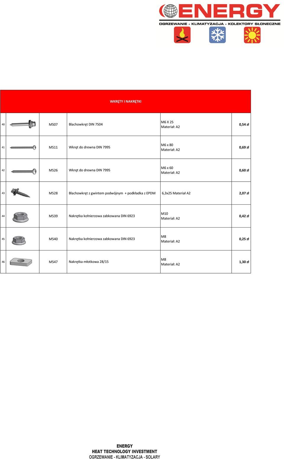 podkładka z EPDM 6,3x25 Materiał A2 2,07 zł 44 M539 Nakrętka kołnierzowa zabkowana DIN 6923 M10 0,42