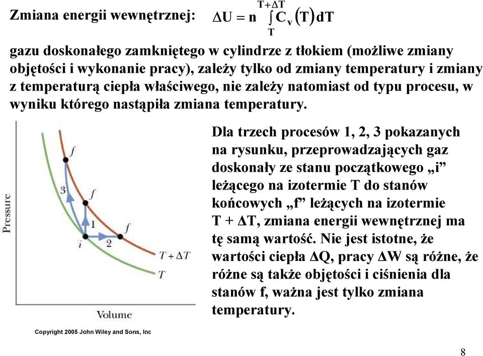 n ( T) C T v dt Dla trzech procesów,, 3 pokazanych na rysunku, przeprowadzających gaz doskonały ze stanu początkowego i leŝącego na izotermie T do stanów końcowych f leŝących na