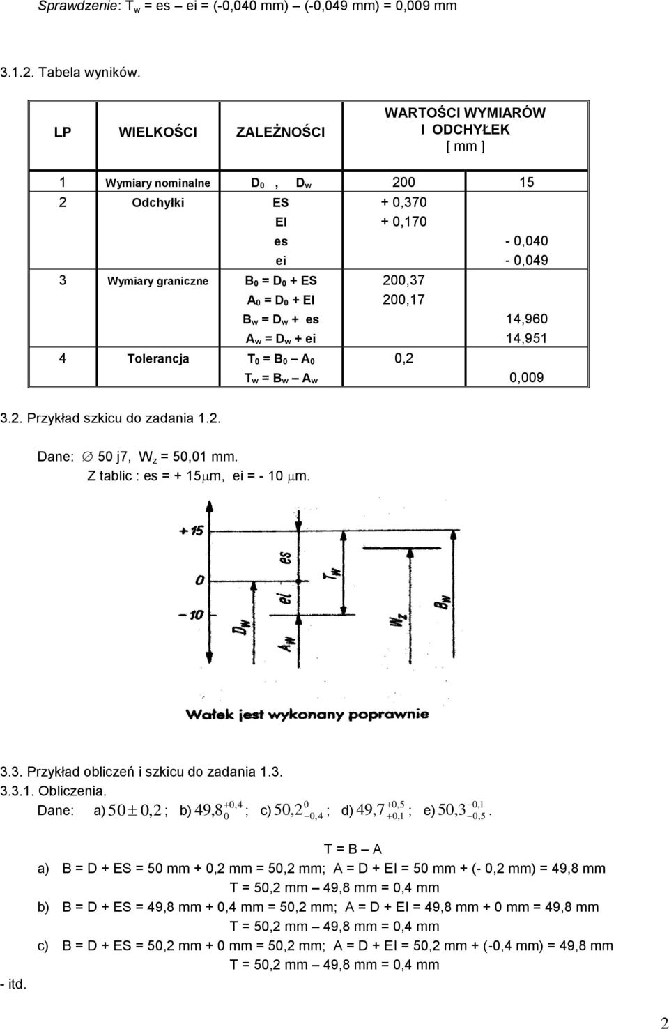 es A w = D w + ei 14,96 14,951 4 Tolerancja T = B A,2 T w = B w A w,9 3.2. Przykład szkicu do zadania 1.2. Dane: 5 j7, W z = 5,1 mm. Z tablic : es = + 15 m, ei = - 1 m. 3.3. Przykład obliczeń i szkicu do zadania 1.