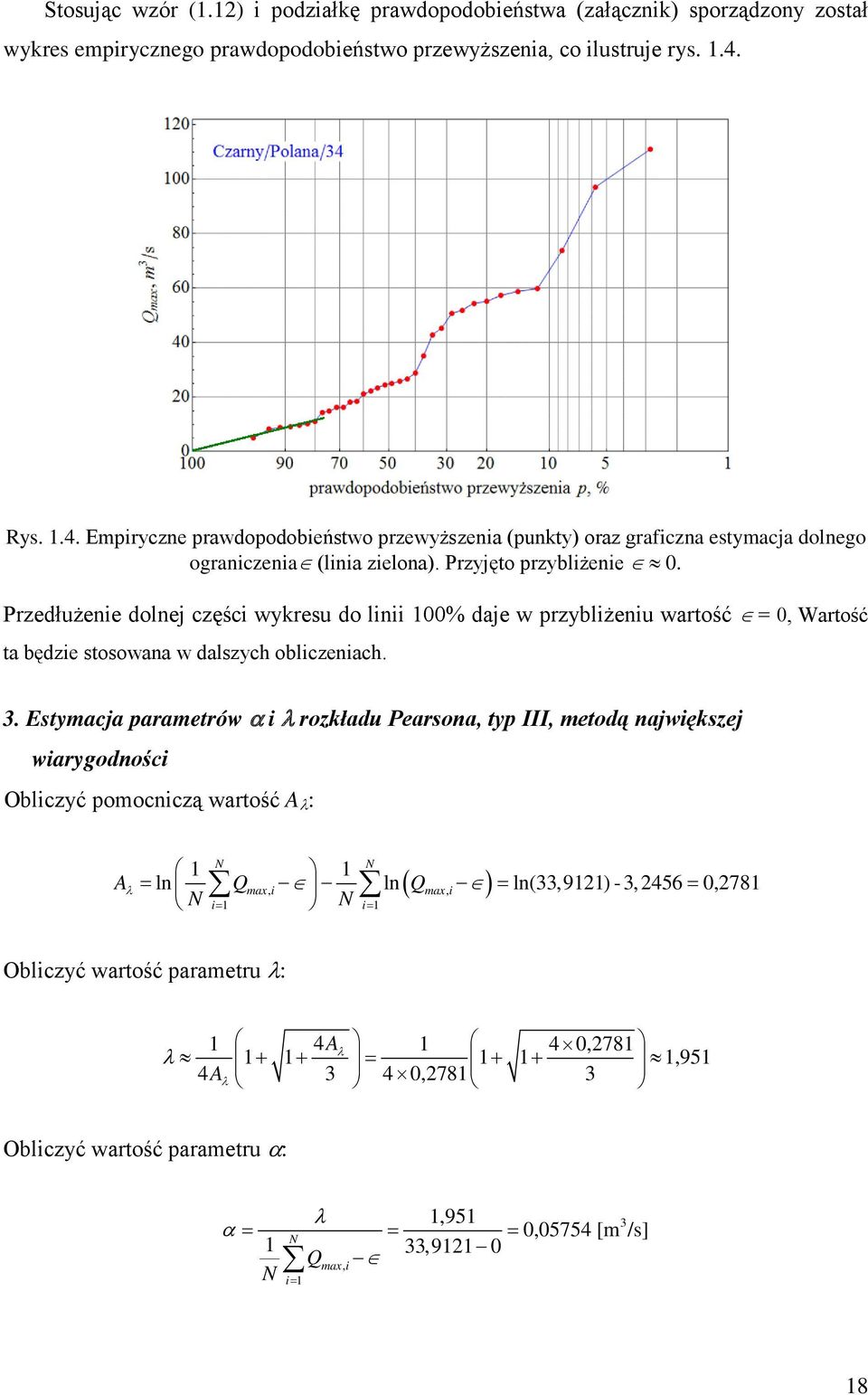 Przedłużenie dolnej części wykresu do linii 100% daje w przybliżeniu wartość = 0, Wartość ta będzie stosowana w dalszych obliczeniach. 3.