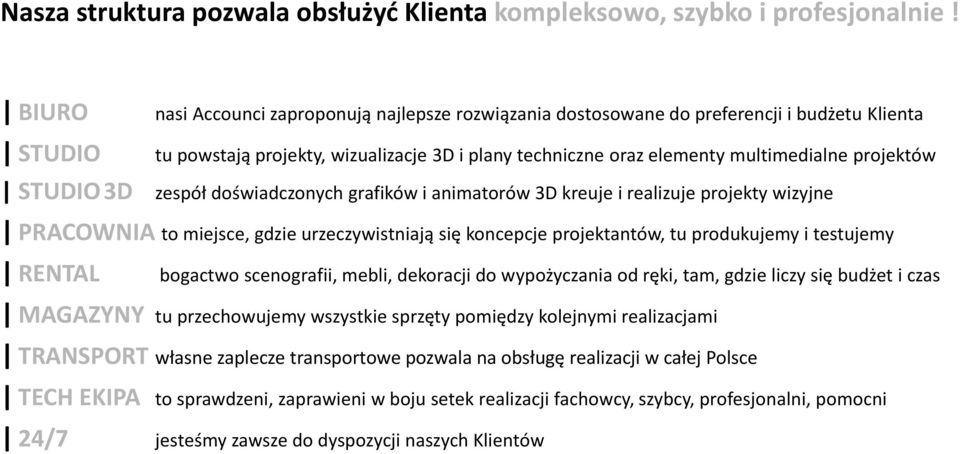 projektów STUDIO 3D zespół doświadczonych grafików i animatorów 3D kreuje i realizuje projekty wizyjne PRACOWNIA to miejsce, gdzie urzeczywistniają się koncepcje projektantów, tu produkujemy i