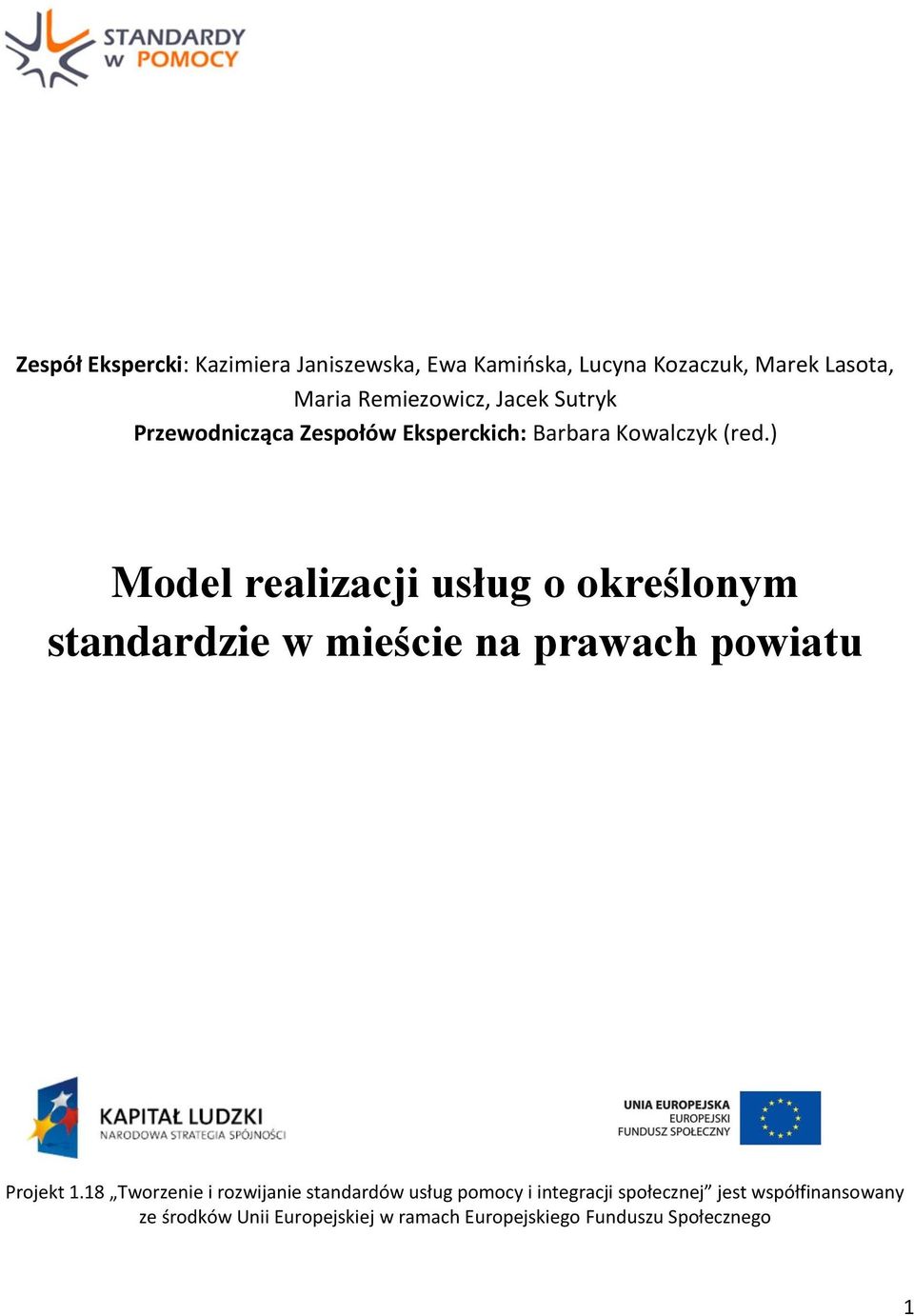 ) Model realizacji usług o określonym standardzie w mieście na prawach powiatu Projekt 1.