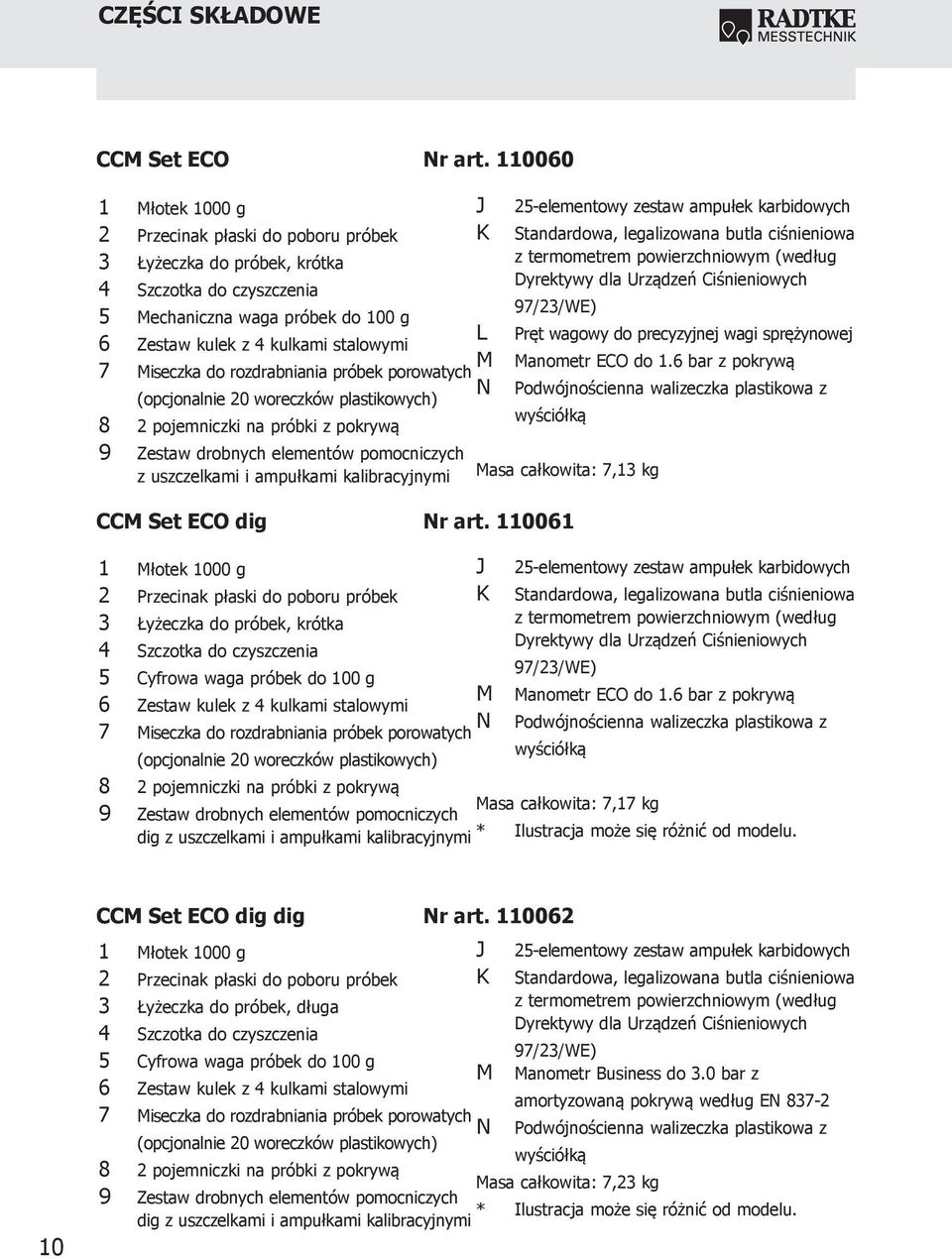 powierzchniowym (według 4 Szczotka do czyszczenia Dyrektywy dla Urządzeń Ciśnieniowych 97/23/WE) 5 Mechaniczna waga próbek do 100 g L Pręt wagowy do precyzyjnej wagi sprężynowej 6 Zestaw kulek z 4
