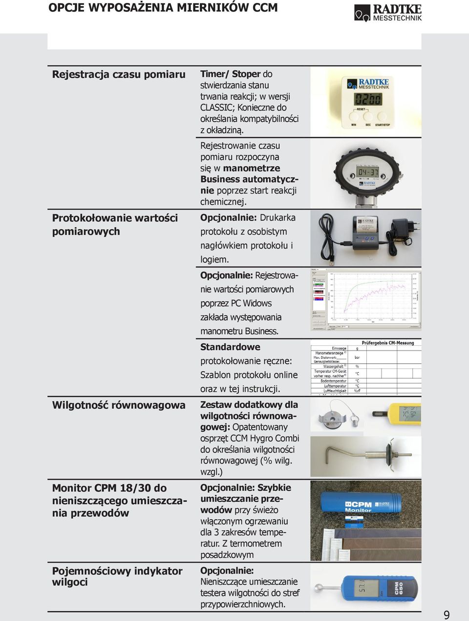Rejestrowanie czasu pomiaru rozpoczyna się w manometrze Business automatycznie poprzez start reakcji chemicznej. Opcjonalnie: Drukarka protokołu z osobistym nagłówkiem protokołu i logiem.