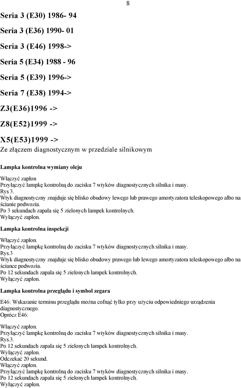 Wtyk diagnostyczny znajduje się blisko obudowy lewego lub prawego amortyzatora teleskopowego albo na ścianie podwozia. Po 3 sekundach zapala się 5 zielonych lampek kontrolnych.