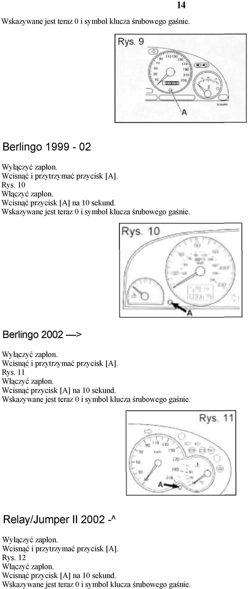 Berlingo 2002 > Rys. 11 Wcisnąć przycisk [A] na 10 sekund.