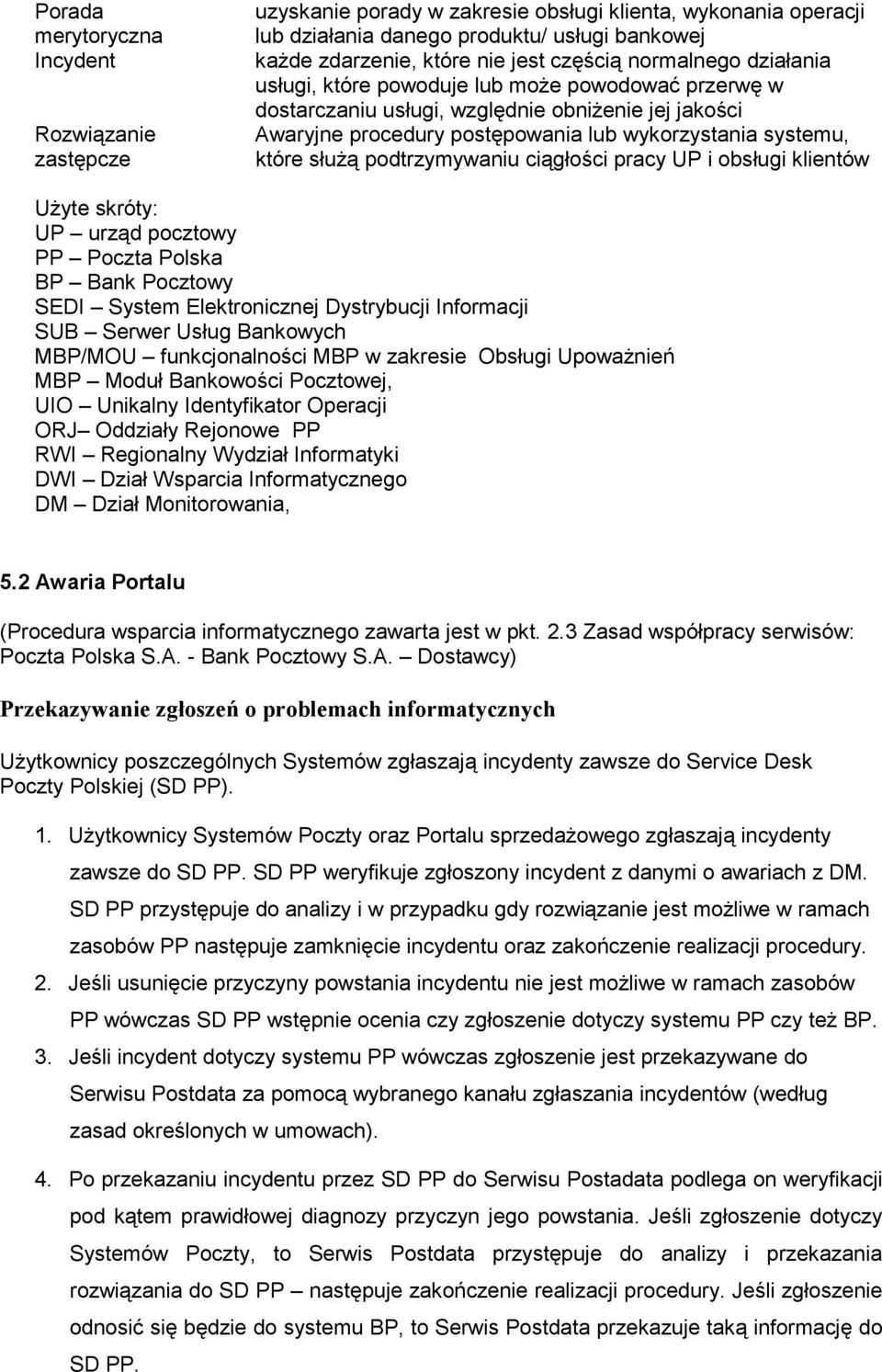 słuŝą podtrzymywaniu ciągłości pracy UP i obsługi klientów UŜyte skróty: UP urząd pocztowy PP Poczta Polska BP Bank Pocztowy SEDI System Elektronicznej Dystrybucji Informacji SUB Serwer Usług