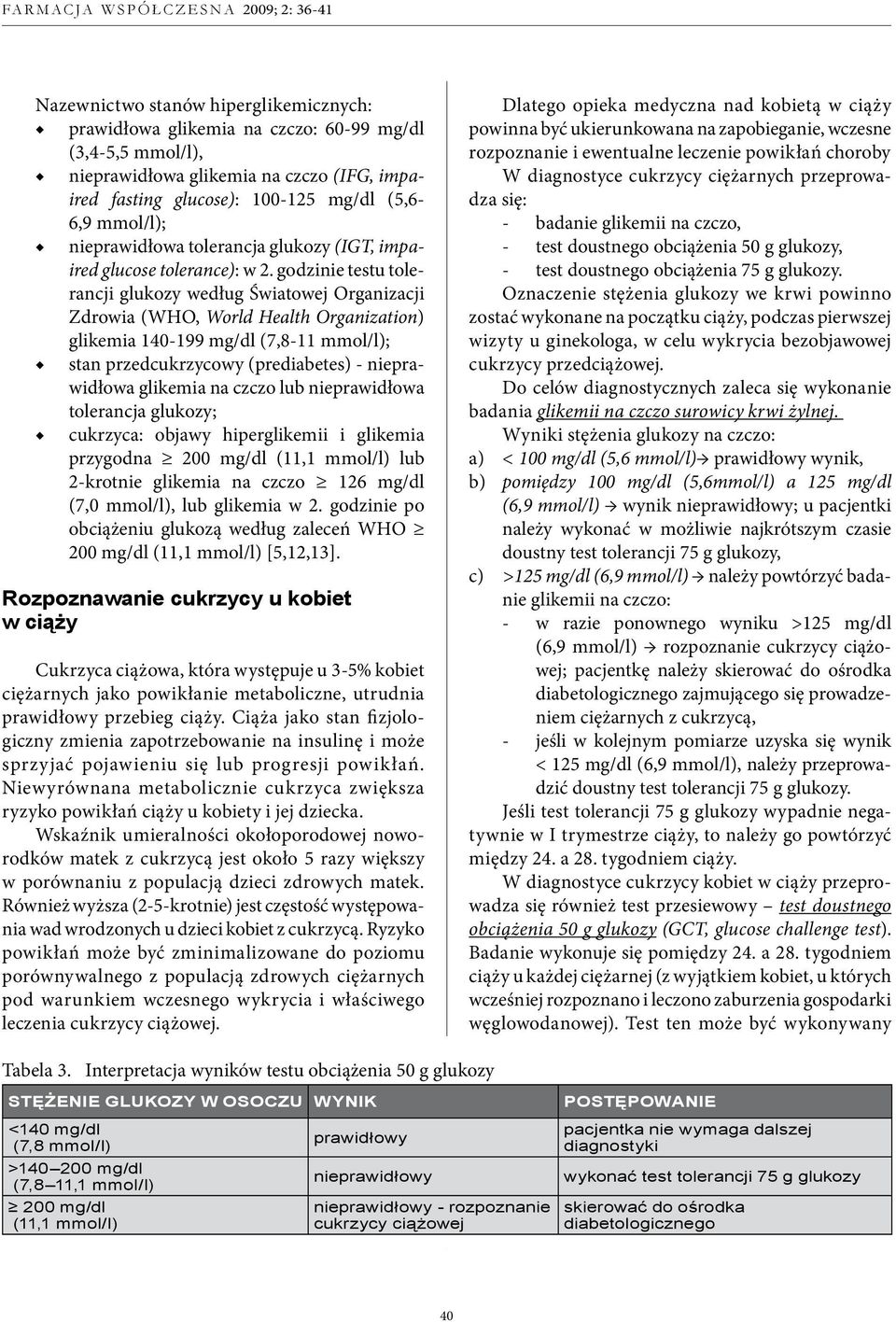 godzinie testu tolerancji glukozy według Światowej Organizacji Zdrowia (WHO, World Health Organization) glikemia 140-199 mg/dl (7,8-11 mmol/l); stan przedcukrzycowy (prediabetes) - nieprawidłowa