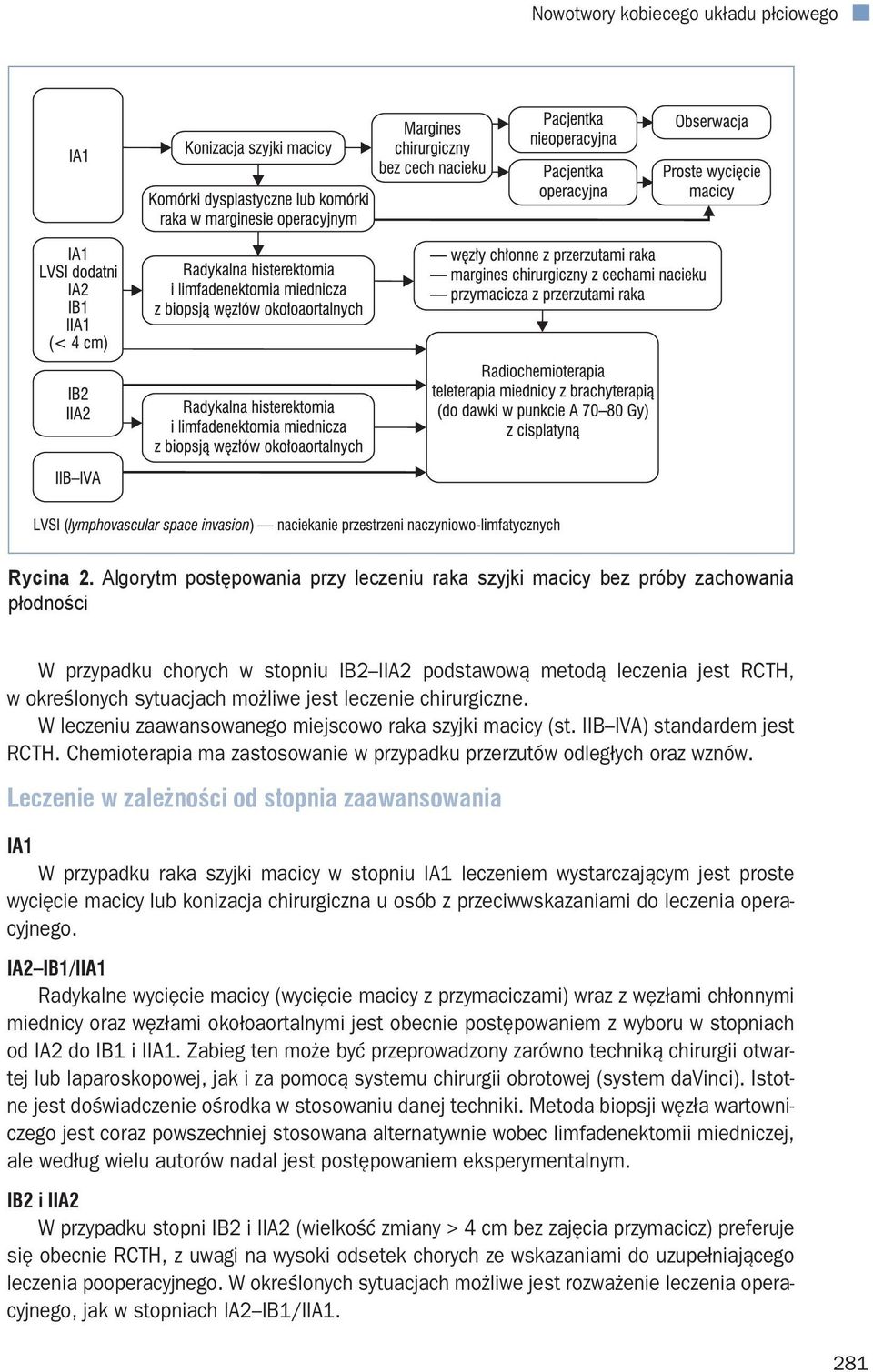 jest leczenie chirurgiczne. W leczeniu zaawansowanego miejscowo raka szyjki macicy (st. IIB IVA) standardem jest RCTH. Chemioterapia ma zastosowanie w przypadku przerzutów odległych oraz wznów.