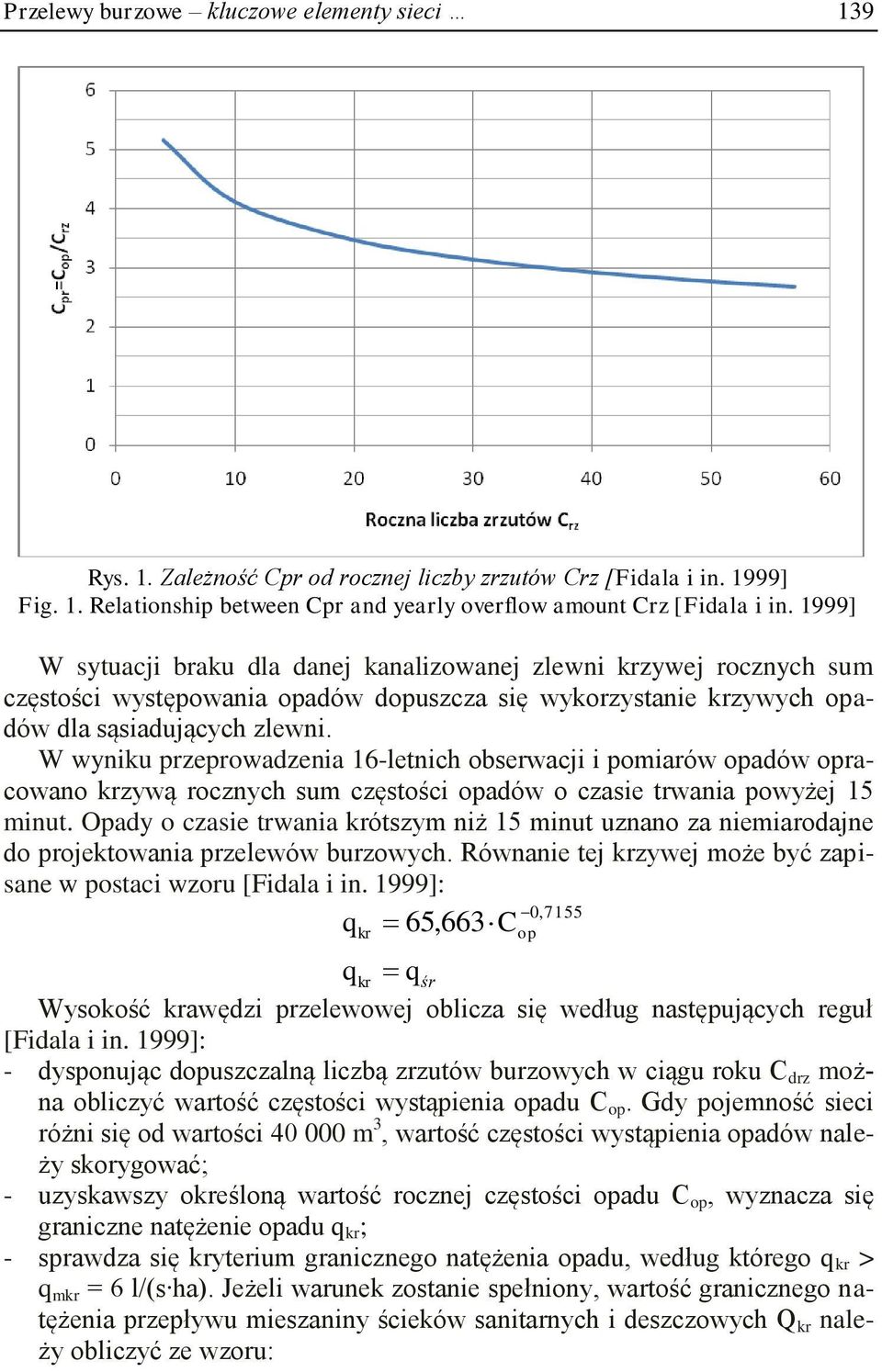 W wyniku przeprowadzenia 16-letnich obserwacji i pomiarów opadów opracowano krzywą rocznych sum częstości opadów o czasie trwania powyżej 15 minut.