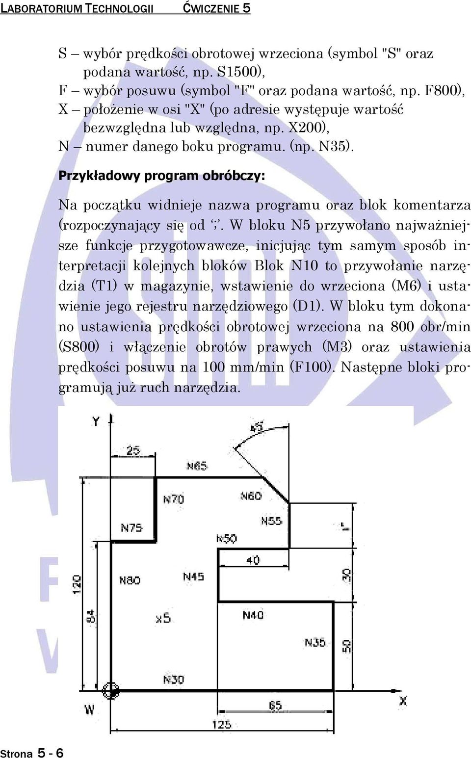 Przykładowy program obróbczy: Na początku widnieje nazwa programu oraz blok komentarza (rozpoczynający się od ;.