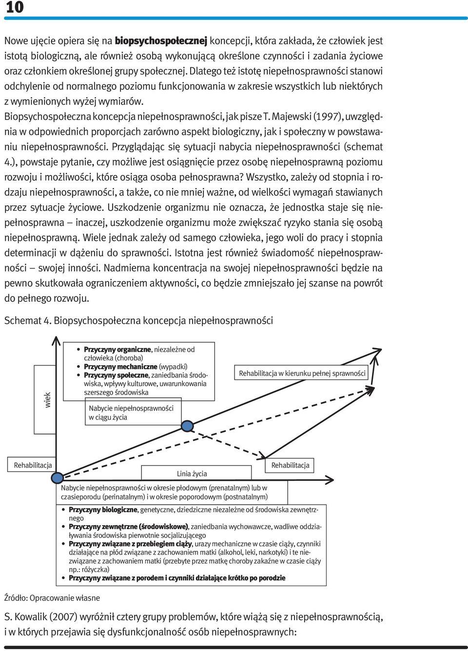 Biopsychospołeczna koncepcja niepełnosprawności, jak pisze T. Majewski (1997), uwzględnia w odpowiednich proporcjach zarówno aspekt biologiczny, jak i społeczny w powstawaniu niepełnosprawności.